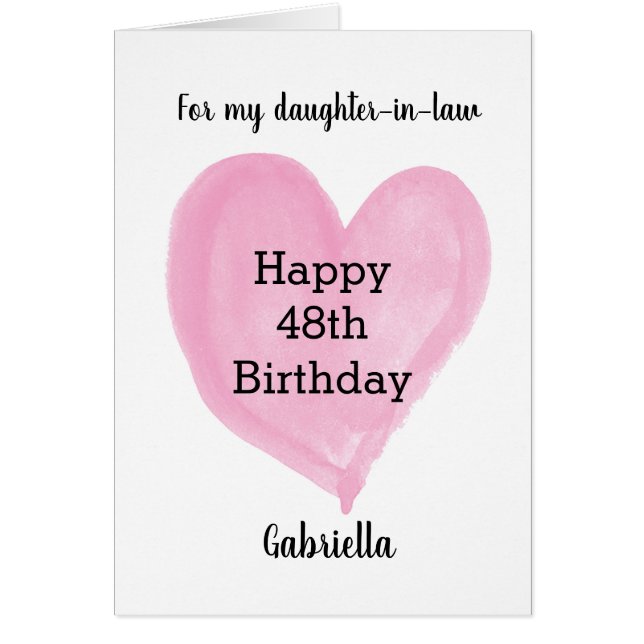 Pink Watercolor Heart 48th Birthday (Front)
