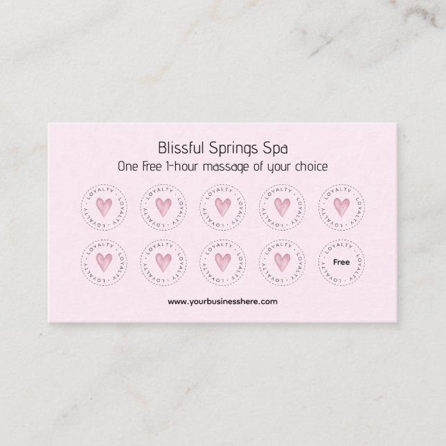 Pink Watercolor Heart Business Loyalty Card (Front)