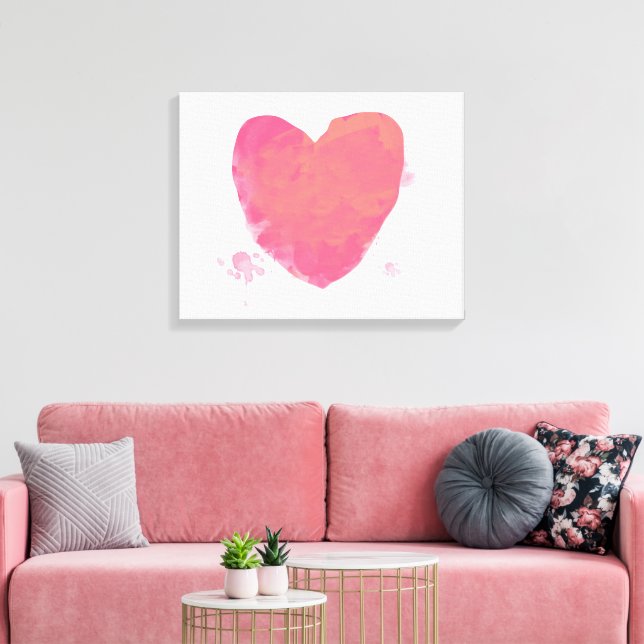 Pink Watercolor Heart Canvas Print (Insitu(LivingRoom))