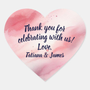 Pink Watercolor Heart Custom Script Thank You  Heart Sticker
