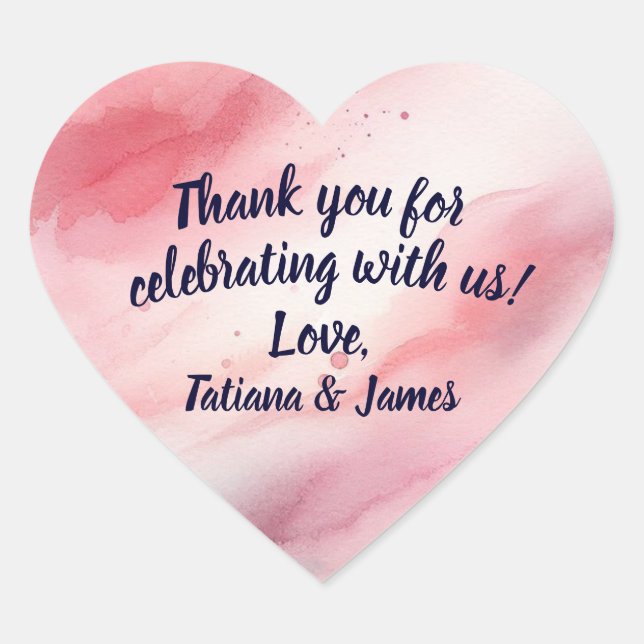 Pink Watercolor Heart Custom Script Thank You  Sticker (Front)