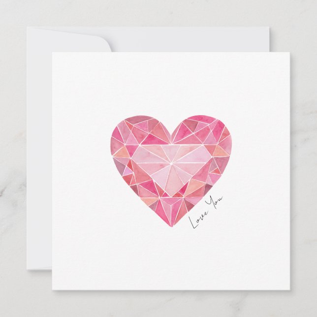 Pink Watercolor Heart Gem Love You Note  (Front)