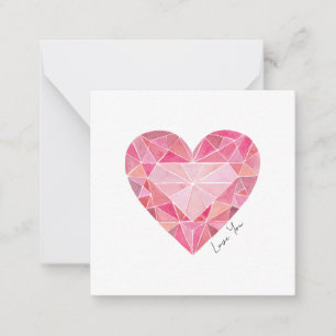 Pink Watercolor Heart Gem LOVE YOU Note Card