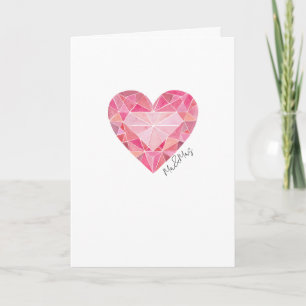 Pink Watercolor Heart Gem Mr&Mrs Congratulations Card
