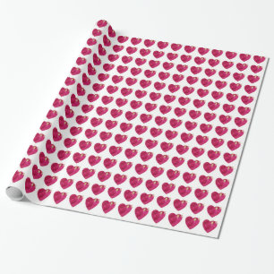 Pink Watercolor Heart & Gold Butterfly Valentine  Wrapping Paper
