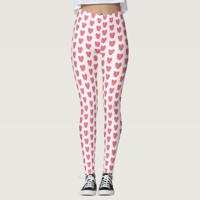 Pink Watercolor Heart Leggings (Front)
