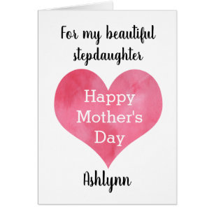 Pink Watercolor Heart Mother's Day Stepdaughter