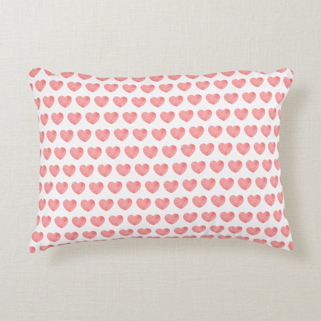 Pink watercolor heart pattern accent pillow (Front)