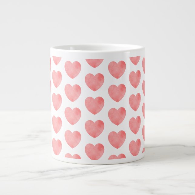 Pink watercolor heart pattern large coffee mug (Front)