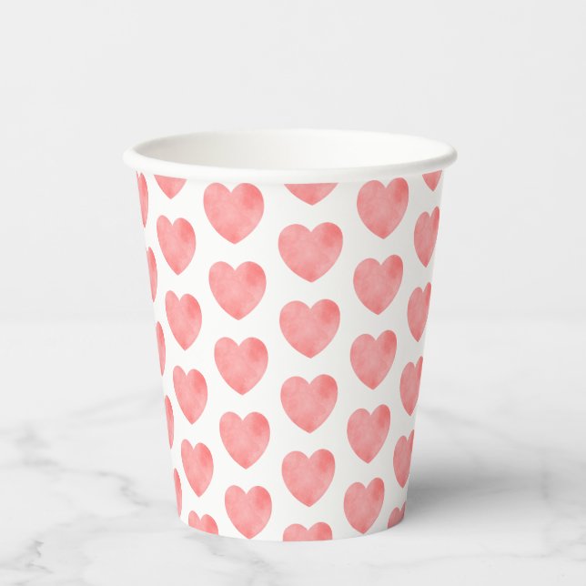 Pink watercolor heart pattern paper cups (Front)