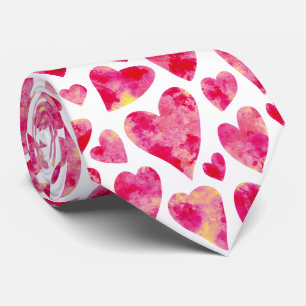 Pink Watercolor Heart pattern Tie