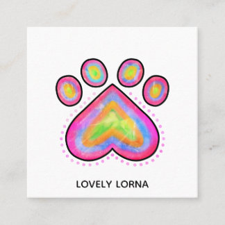 Pink Watercolor Heart Pet Dog Paw Template  Square Business Card