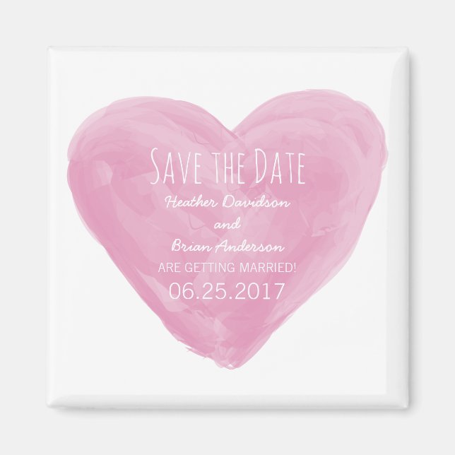 Pink Watercolor Heart Save the Date Magnet (Front)