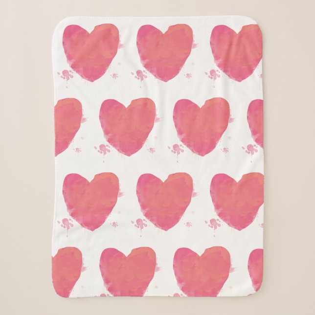 Pink Watercolor Heart Sherpa Blanket (Front)