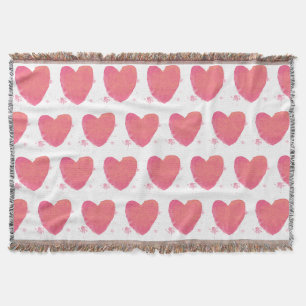 Pink Watercolor Heart Throw Blanket