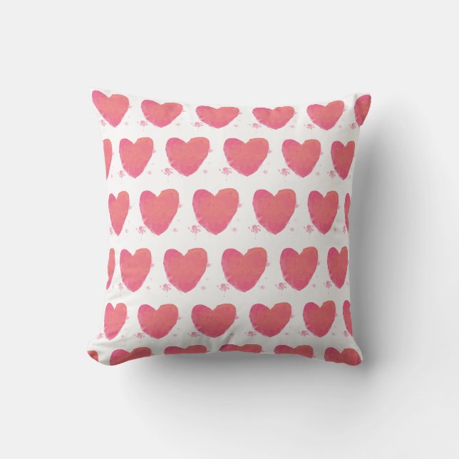 Pink Watercolor Heart Throw Pillow (Front)