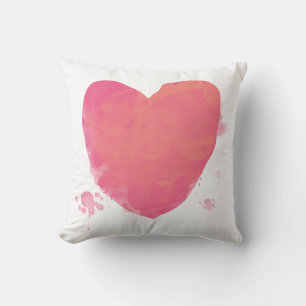Pink Watercolor Heart Throw Pillow