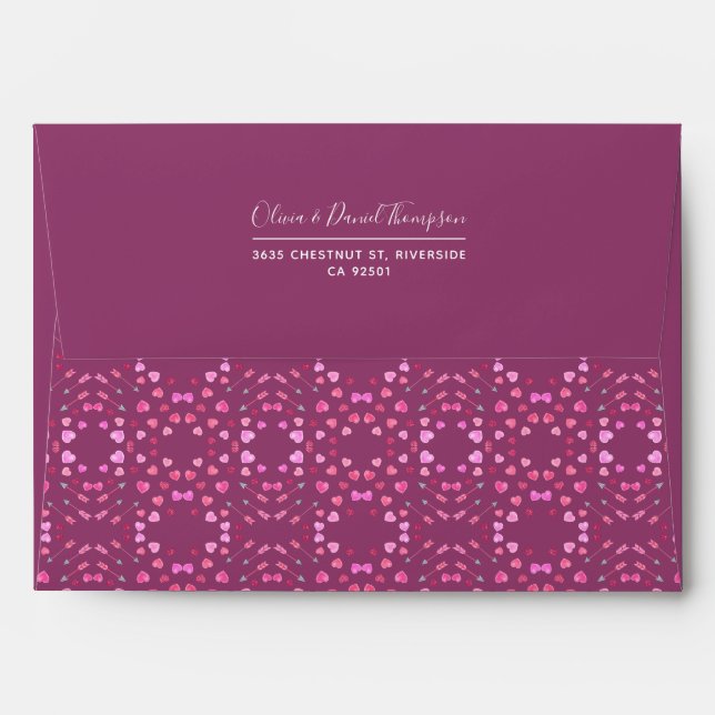 Pink Watercolor Hearts and Arrows Pattern Envelope (Back (Top Flap))