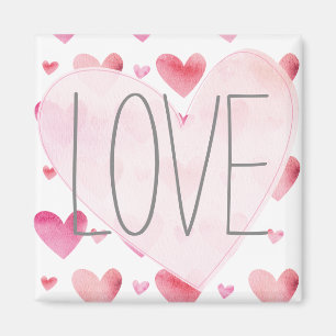 Pink Watercolor Hearts Love Valentines Pattern Magnet