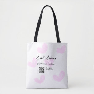 Pink watercolor hearts QR Sweet sixteen birthday Tote Bag