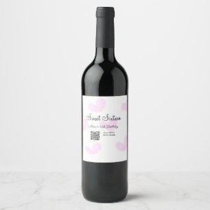 Pink watercolor hearts QR  Sweet sixteen birthday  Wine Label