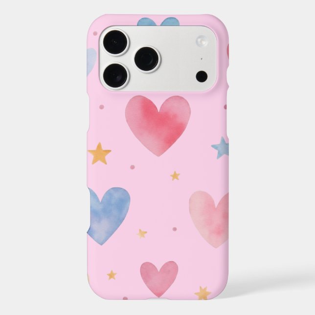Pink Watercolor Hearts & Stars Pattern (Back)