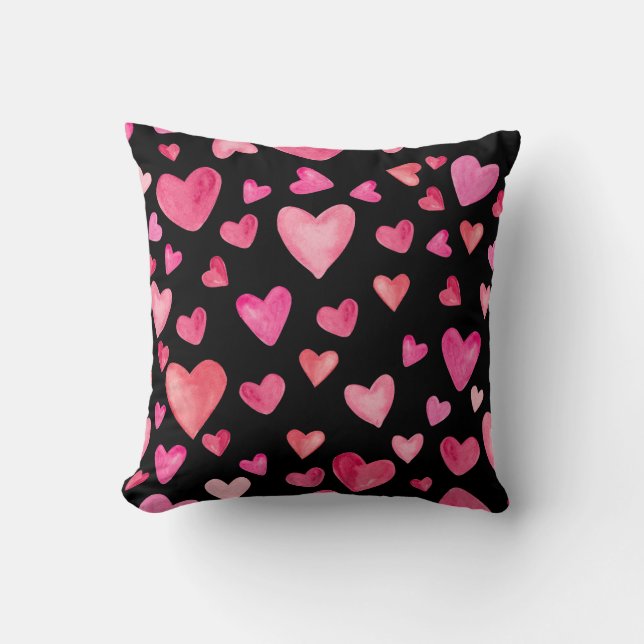 Pink Watercolor Hearts Throw Pillow (Front)