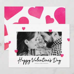 Pink Watercolor Hearts Valentine's Day Photo Card