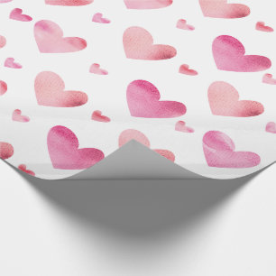 Pink Watercolor Hearts Valentines Wrapping Paper