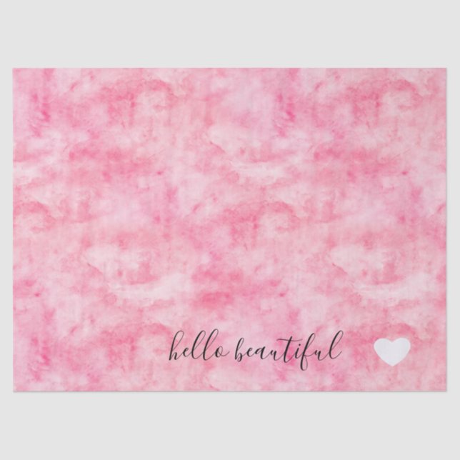 Pink Watercolor Hello Beautiful Heart Tissue Paper (Front)