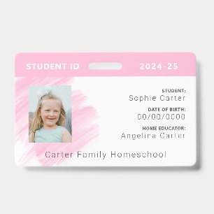 Pink Watercolor Homeschool Student ID Badge