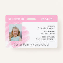 Pink Watercolor Homeschool Student ID Badge
