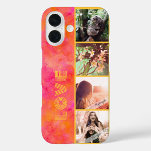 Pink Watercolor Ink Custom 4 Photo Collage Love  iPhone 16 Case