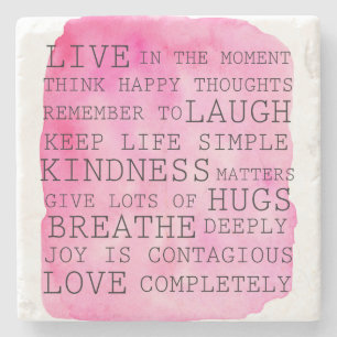 Pink Watercolor Inspirational Quotes Stone Coaster