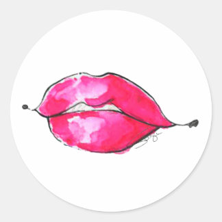 Pink Watercolor Kisses Classic Round Sticker