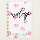 Pink Watercolor Kisses - Makeup Appointment Planner<br><div class="desc">Spiral appointment book printed with plenty of pink lipstick marks filled with watercolor and "makeup" written in a gorgeous black calligraphy script. Personalize with your name in modern black letters.</div>