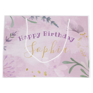 Pink Watercolor Lavender Flowers Gift Bag