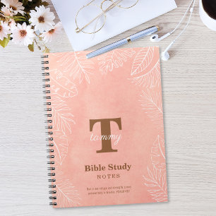 Pink Watercolor Leaves Monogram Bible Study Notebook