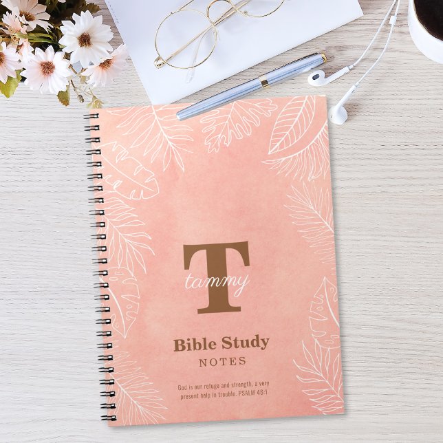 Pink Watercolor Leaves Monogram Bible Study Notebook (Creator Uploaded)