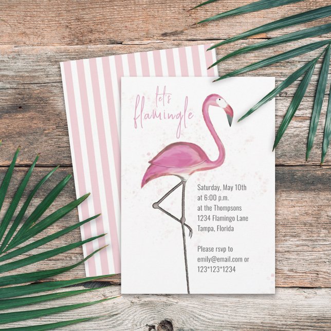 Pink Watercolor Let's Flamingle Cute Flamingo Invitation (Creator Uploaded)