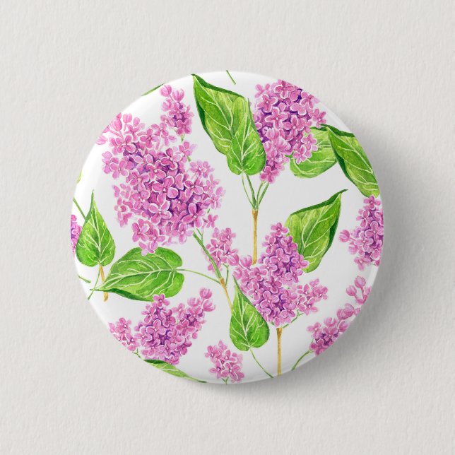 Pink watercolor lilac flowers 2 inch round button (Front)