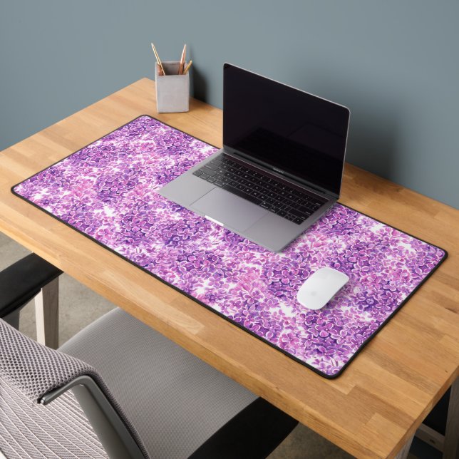 Pink watercolor lilac flowers desk mat (Office 2)