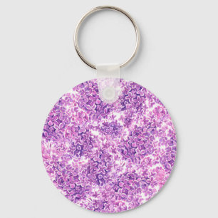 Pink watercolor lilac flowers keychain
