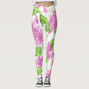 Pink watercolor lilac flowers leggings