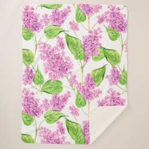 Pink watercolor lilac flowers sherpa blanket