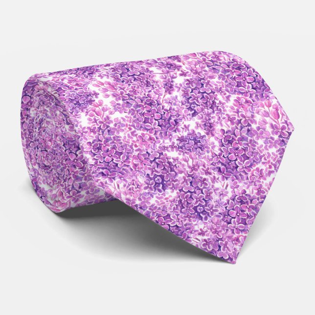 Pink watercolor lilac flowers tie (Rolled)