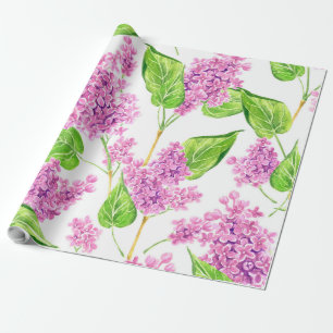 Pink watercolor lilac flowers wrapping paper