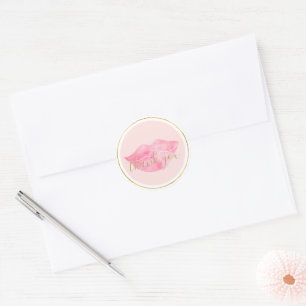 Pink Watercolor Lips Thank you Classic Round Sticker