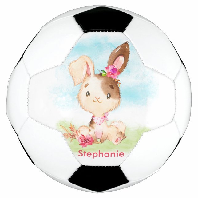 Pink Watercolor Little Bunny Soccer Ball (Front)