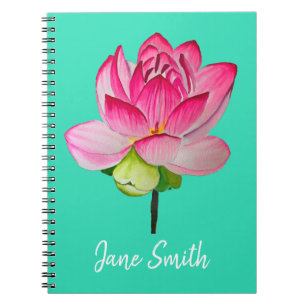 Pink watercolor lotus flower fine art notebook